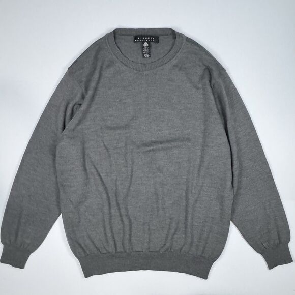 Men's Wool Sweater Fiesole Large Gray Italy Made Stretch Crewneck Pullover - Picture 1 of 7